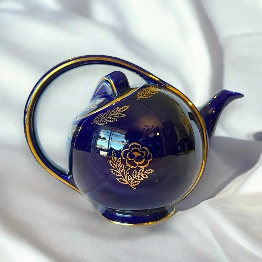 Cobalt Blue and Gold Floral Teapot - Elegant Serveware